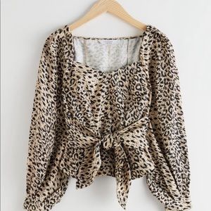& other stories leopard top tie waist long sleeves